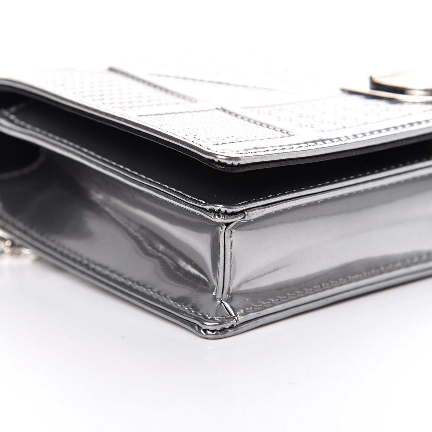 Christian Dior Metallic Patent Micro-Cannage Diorama Wallet on Chain Pouch Silver 11 of 12