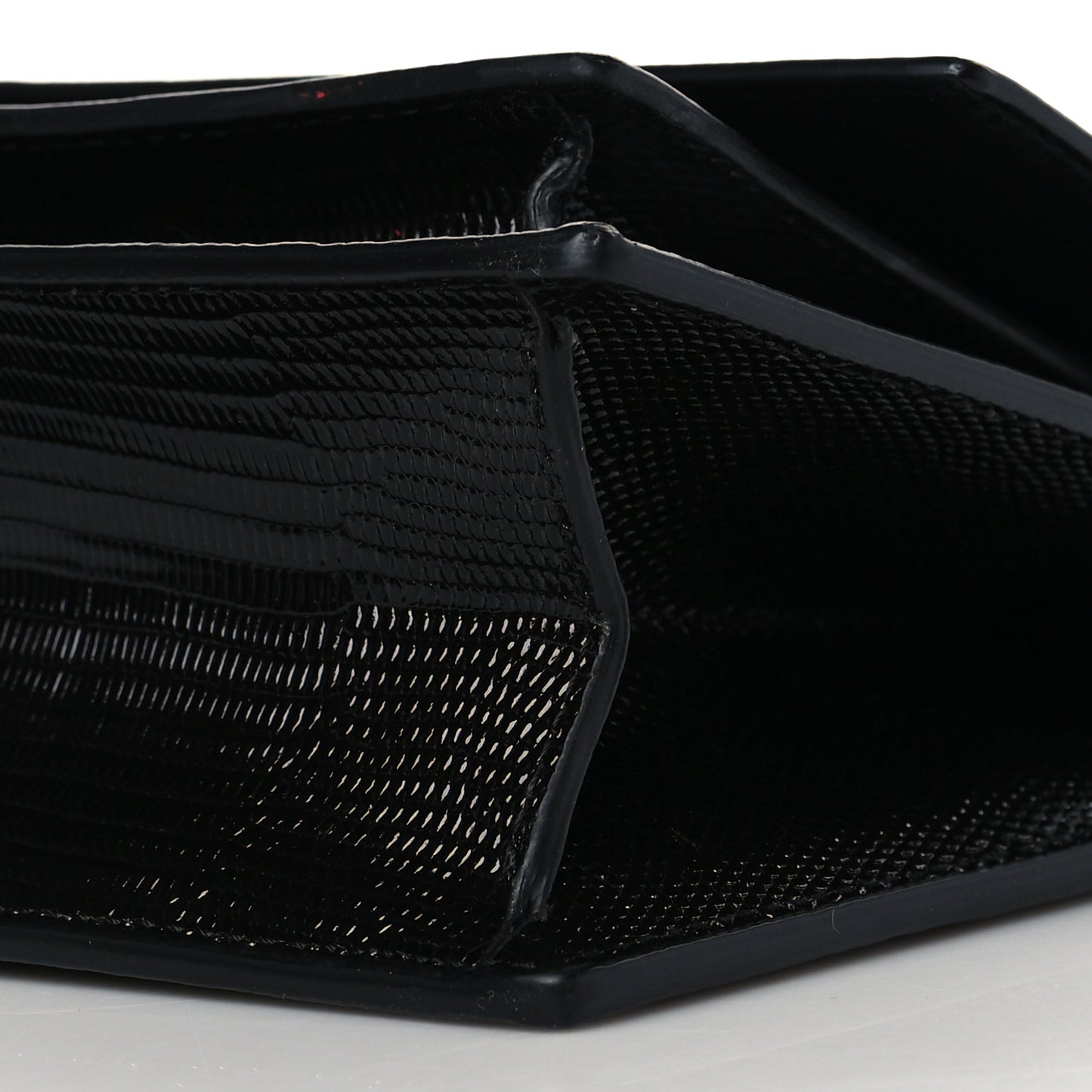 Patent Calfskin Lizard Embossed XS Sharp Top Handle Bag Black