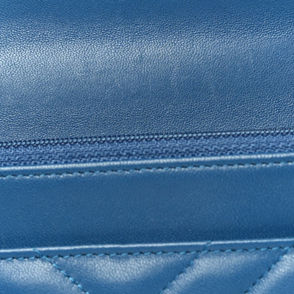 Chanel Lambskin Chevron Quilted Trendy CC Wallet On Chain WOC Blue 13 of 15
