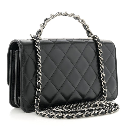 Chanel Shiny Crumpled Calfskin Crystal Quilted Precious Handle Clutch With Chain Black 3 of 11
