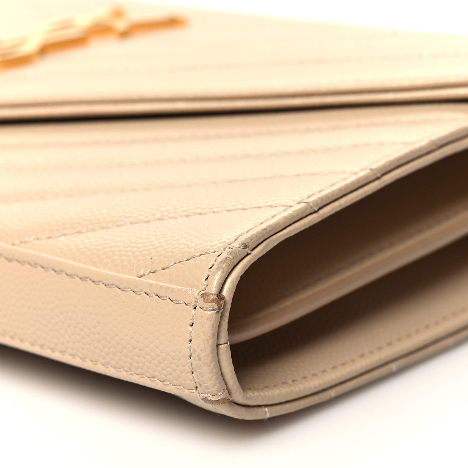 Saint Laurent Grain De Poudre Matelasse Chevron Cassandre Chain Wallet Deep Beige 9 of 10
