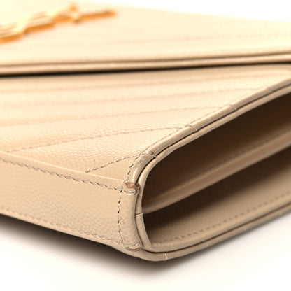 Saint Laurent Grain De Poudre Matelasse Chevron Cassandre Chain Wallet Deep Beige 9 of 10