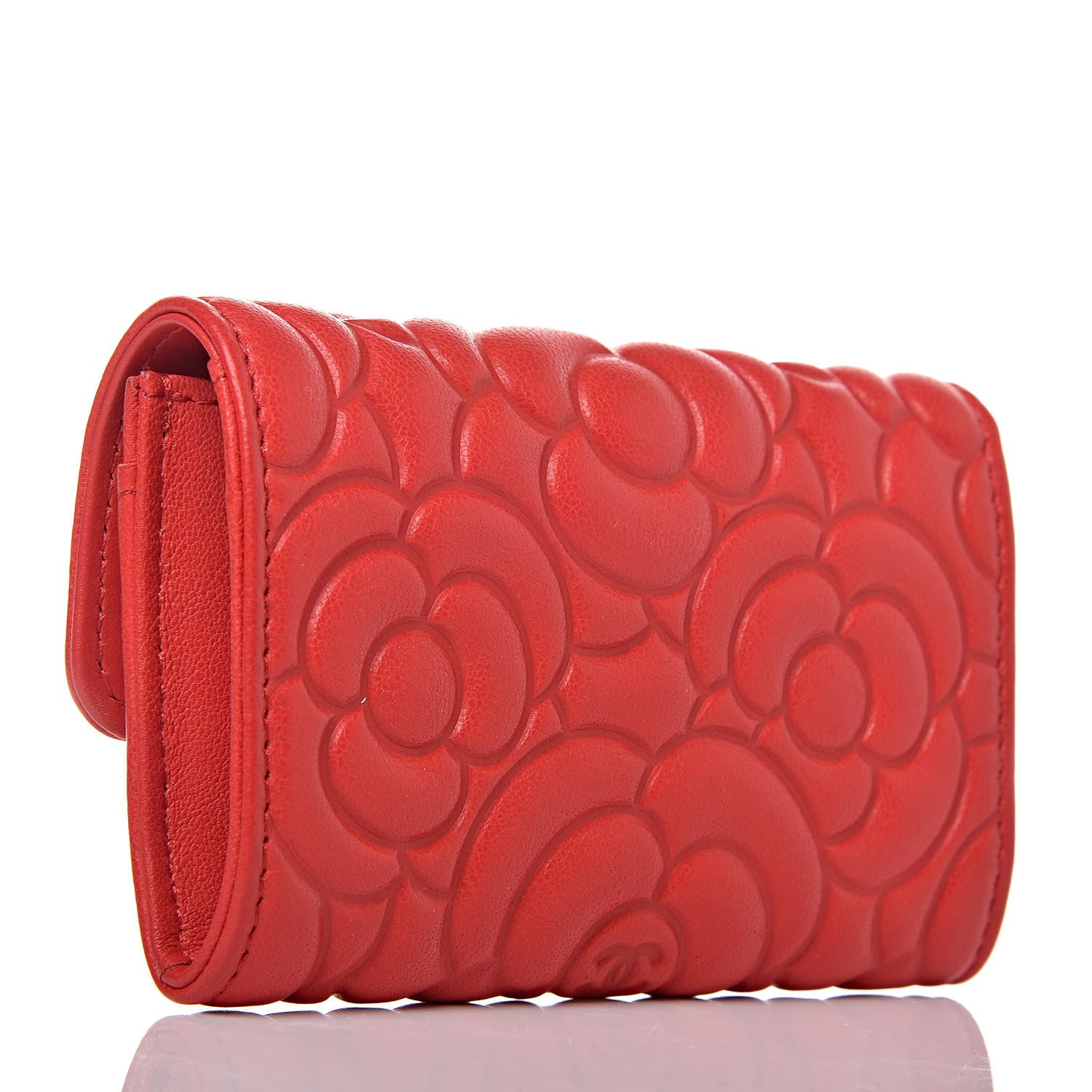 Chanel Goatskin Camellia Embossed Card Holder Red 3 of 9