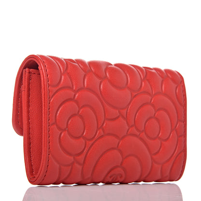 Chanel Goatskin Camellia Embossed Card Holder Red 3 of 9
