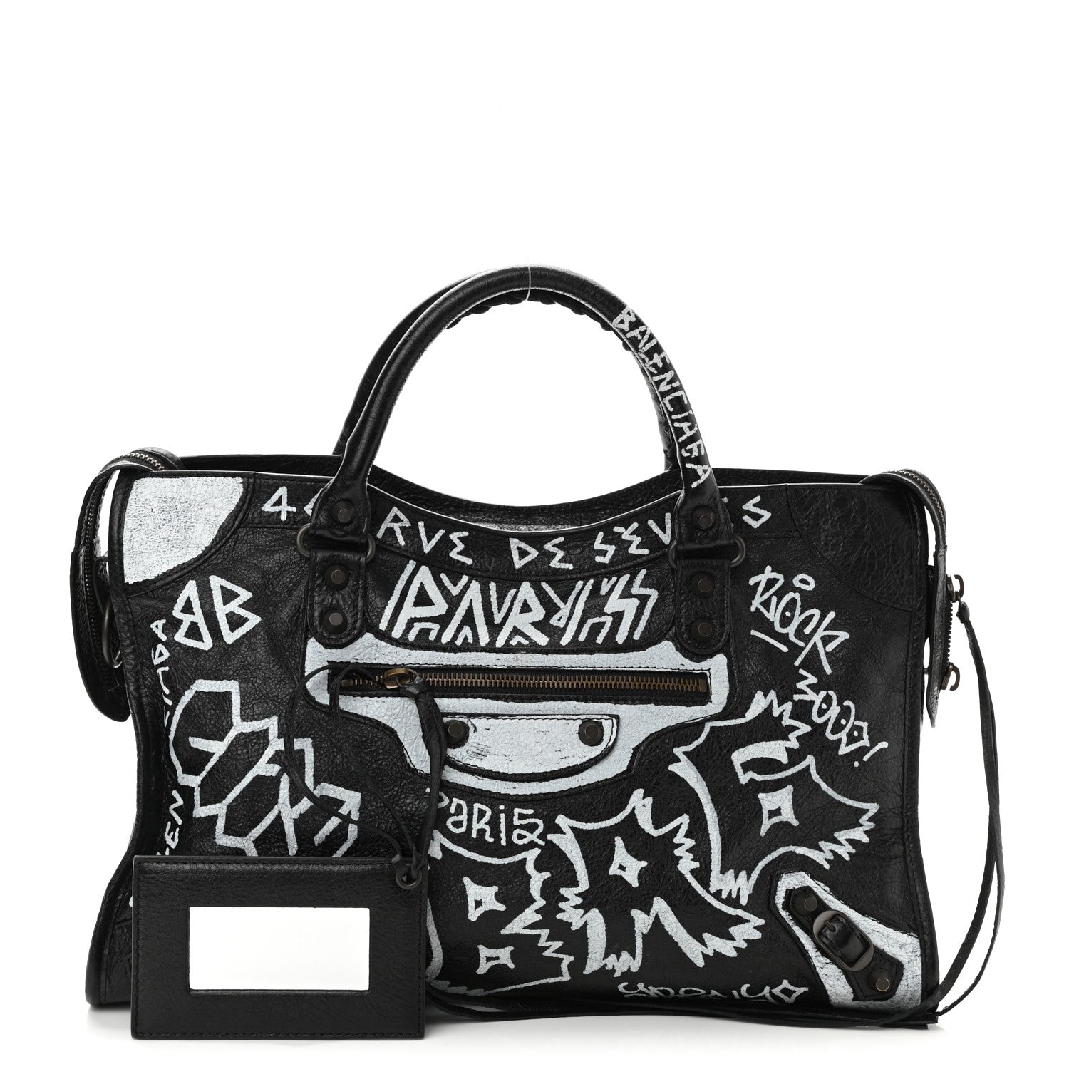 Balenciaga Agneau Arena Graffiti All Over Classic Hardware City Black White 1 of 12