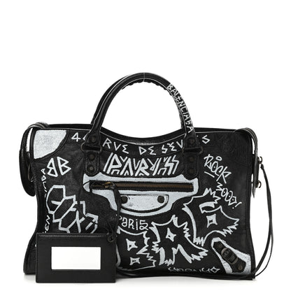 Balenciaga Agneau Arena Graffiti All Over Classic Hardware City Black White 1 of 12
