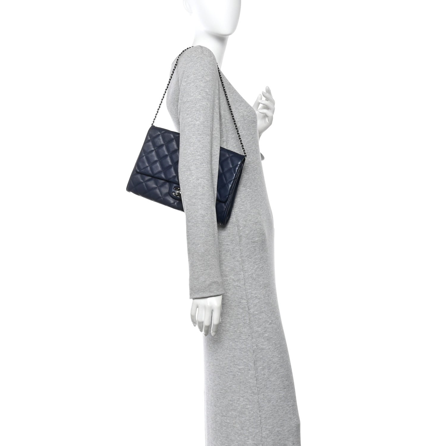 Chanel Lambskin Quilted Clutch with Chain Flap Navy 2 of 12