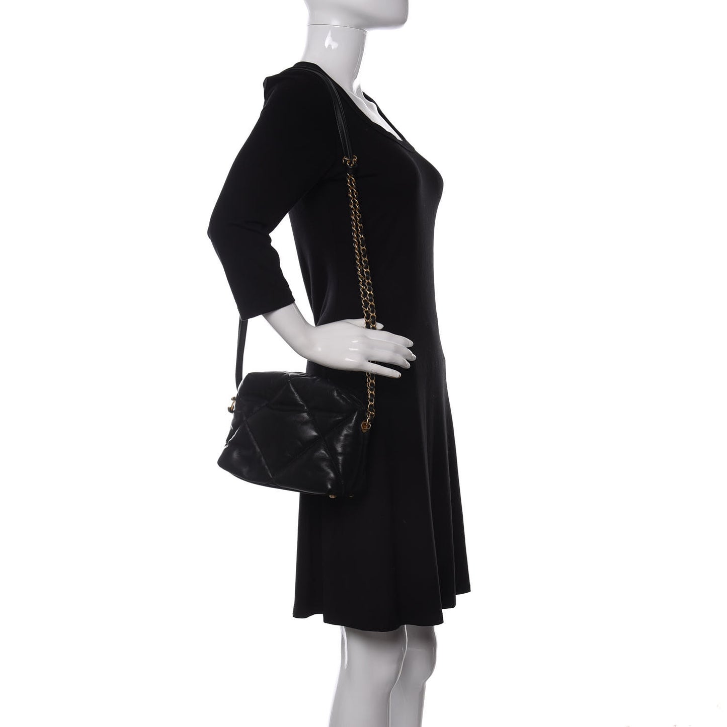 Lambskin Quilted Small Bowling Bag Black