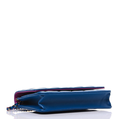 Chanel Lambskin Quilted Wallet On Chain WOC Dark Blue Pink 5 of 16