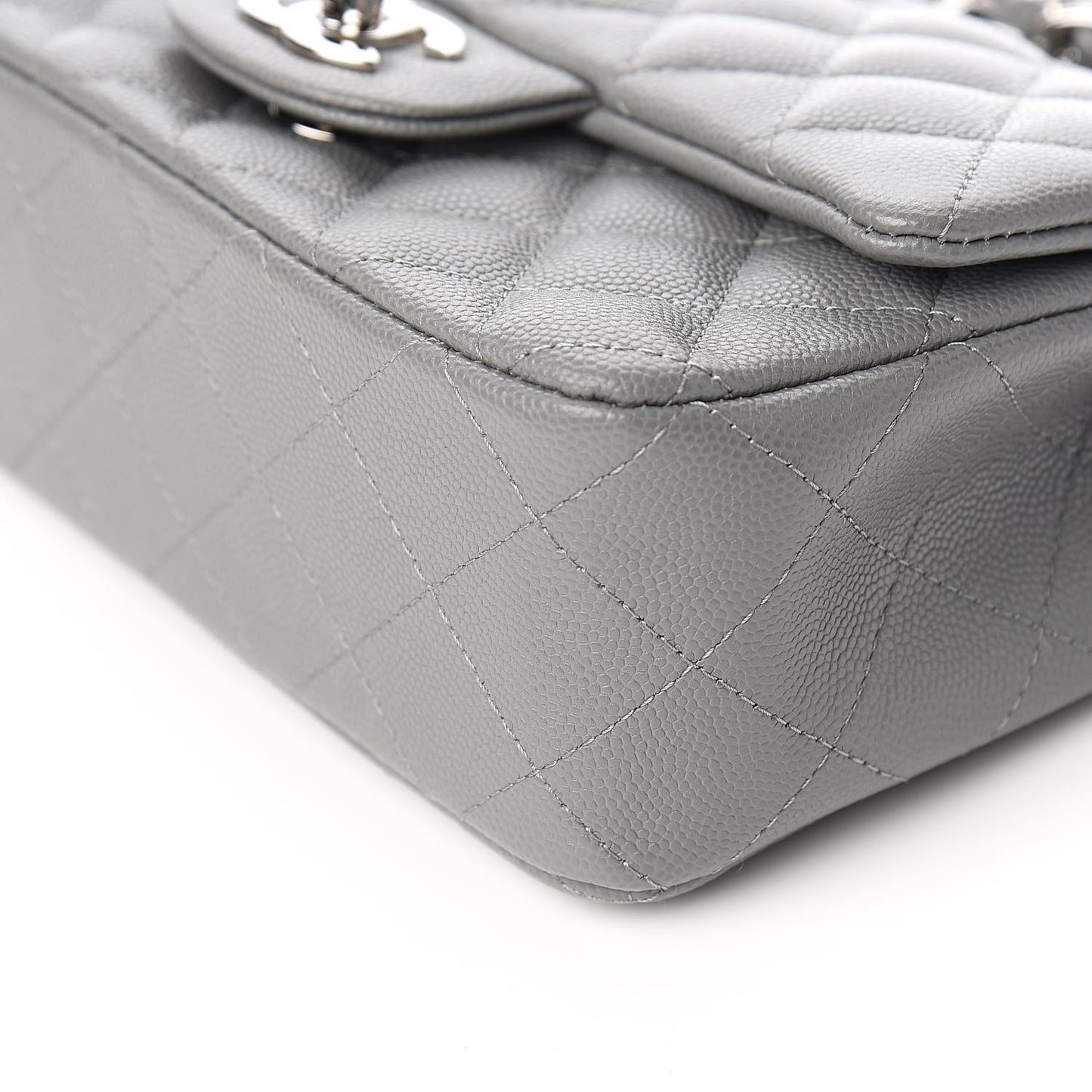 Caviar Quilted Mini Rectangular Flap Grey