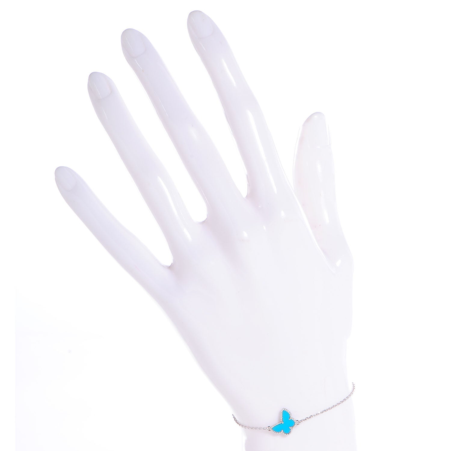 Van Cleef & Arpels 18K White Gold Turquoise Sweet Alhambra Butterfly Bracelet 2 of 6
