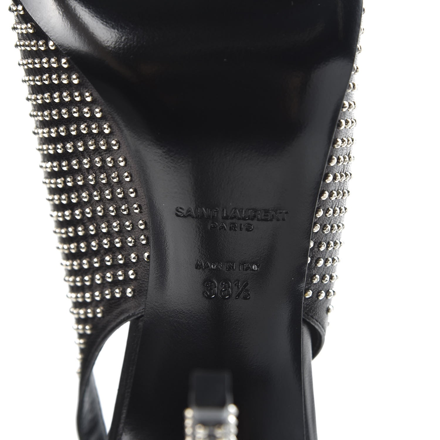 Saint Laurent Calfskin Studded Paris 105 Slingback Pumps 38.5 Black 8 of 11