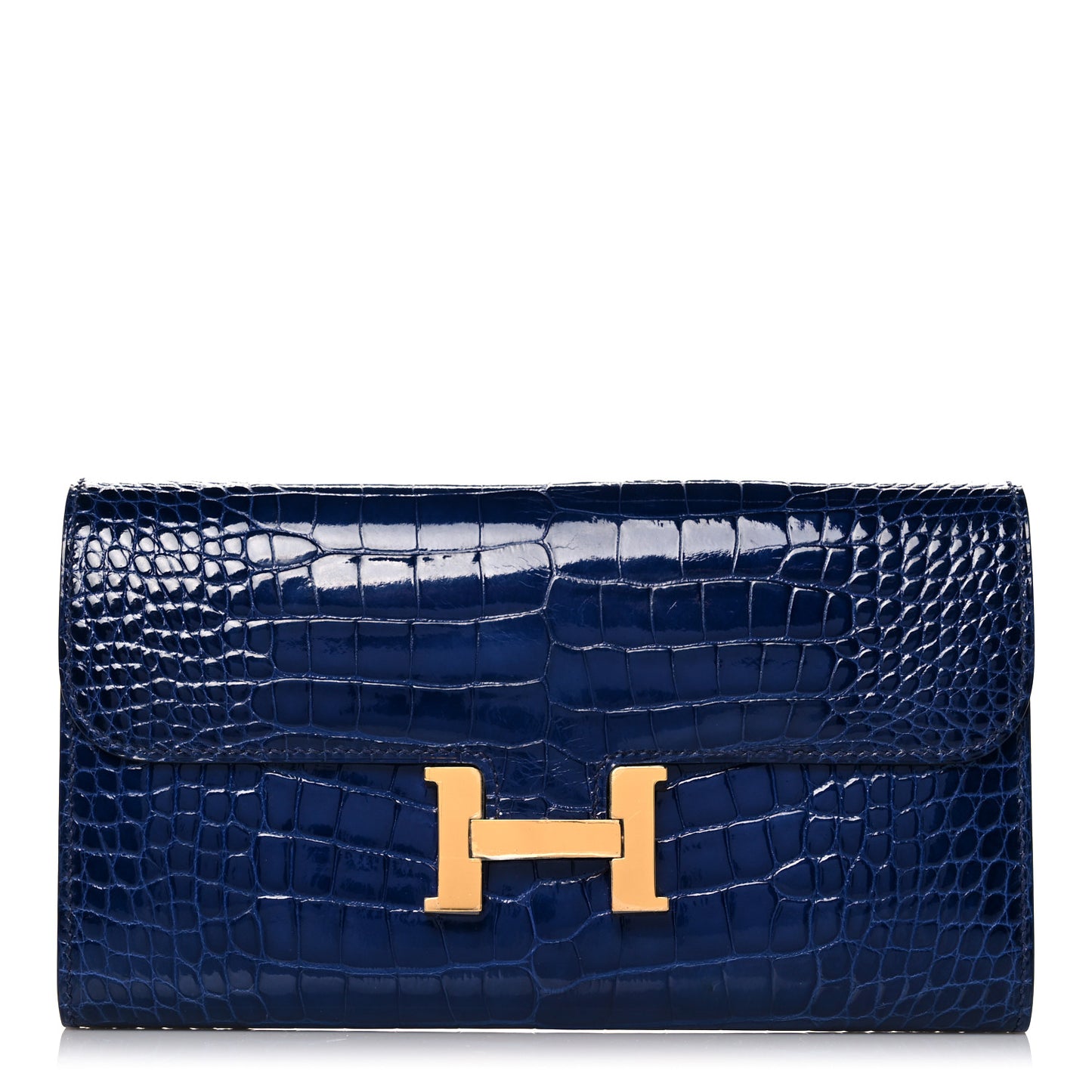 Shiny Alligator Verso Constance Long Wallet Bleu Saphir Bleu Paon