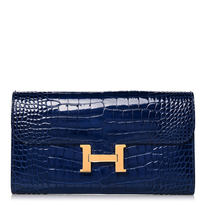 Hermes Shiny Alligator Verso Constance Long Wallet Bleu Saphir Bleu Paon 1 of 15