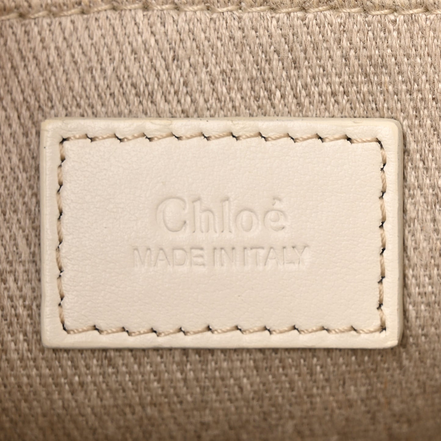 Linen Canvas Calfskin Blanket Stitched Small Woody Ribbon Tote White Multicolor