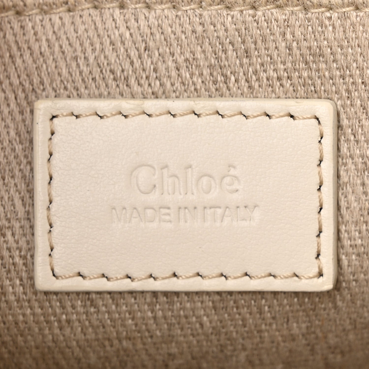 Chloe Linen Canvas Calfskin Blanket Stitched Small Woody Ribbon Tote White Multicolor 6 of 11