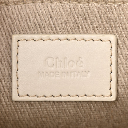 Chloe Linen Canvas Calfskin Blanket Stitched Small Woody Ribbon Tote White Multicolor 6 of 11
