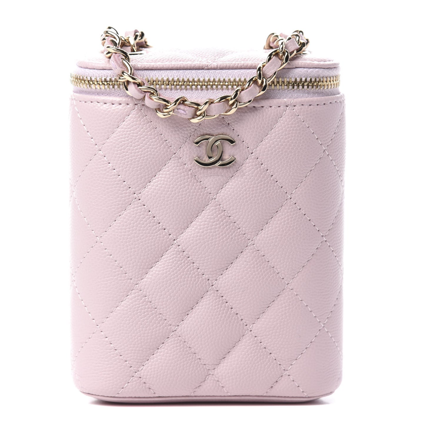 Caviar Quilted Vertical Coco Beauty Vanity Case With Chain Pale Pink
