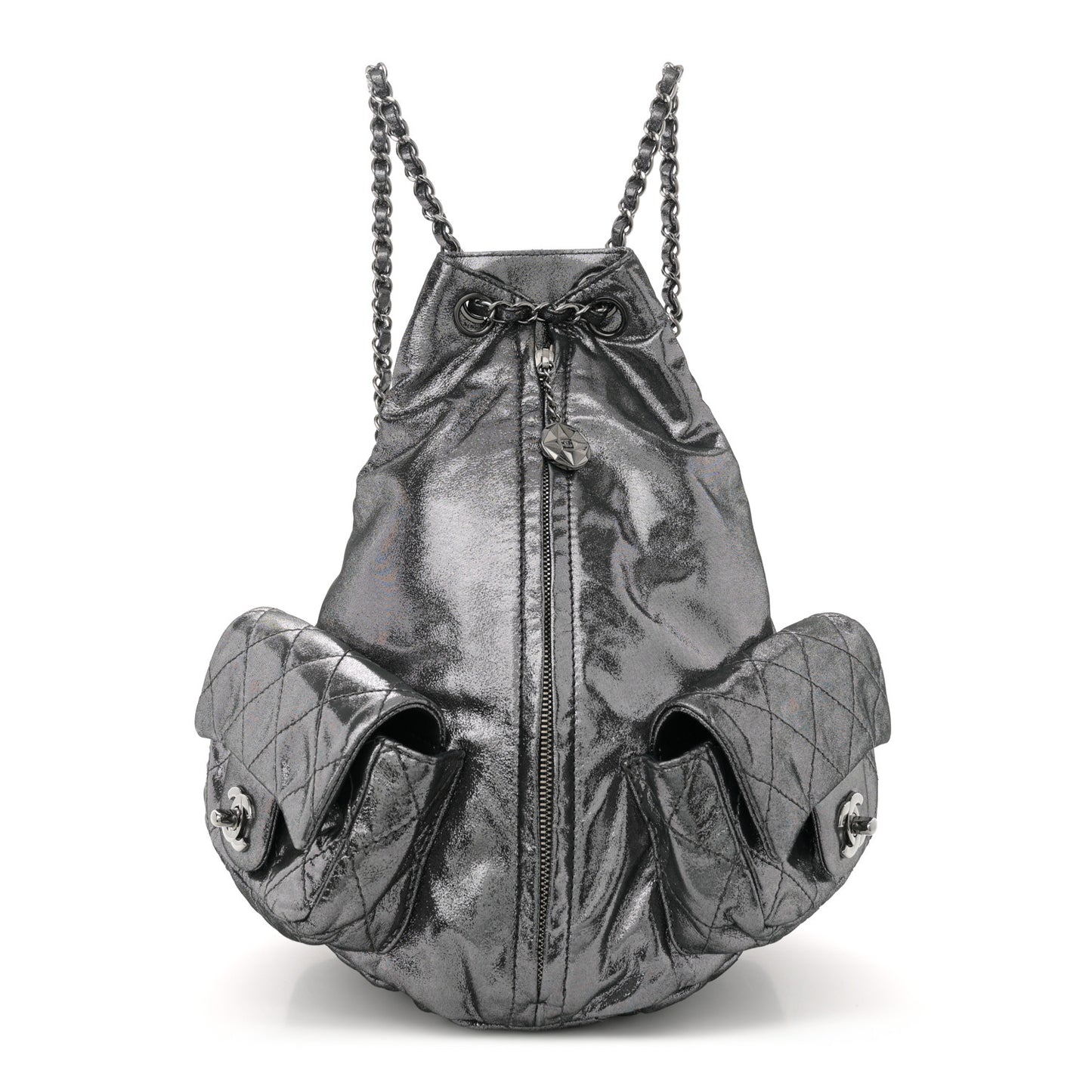 Iridescent Calfskin Backpack Is Back Dark Grey