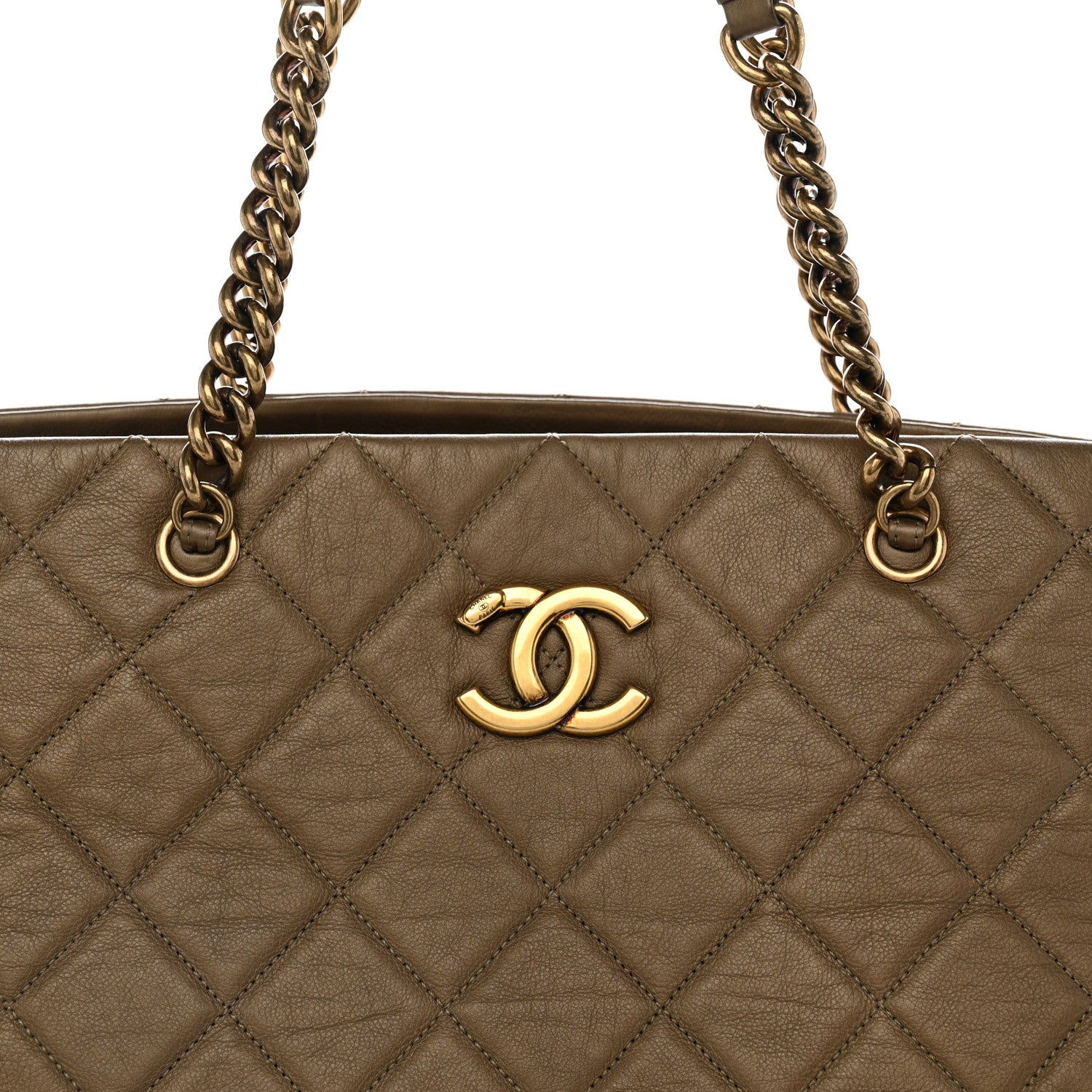 Chanel Metallic Calfskin Quilted Large CC Crown Tote Gold 8 of 10