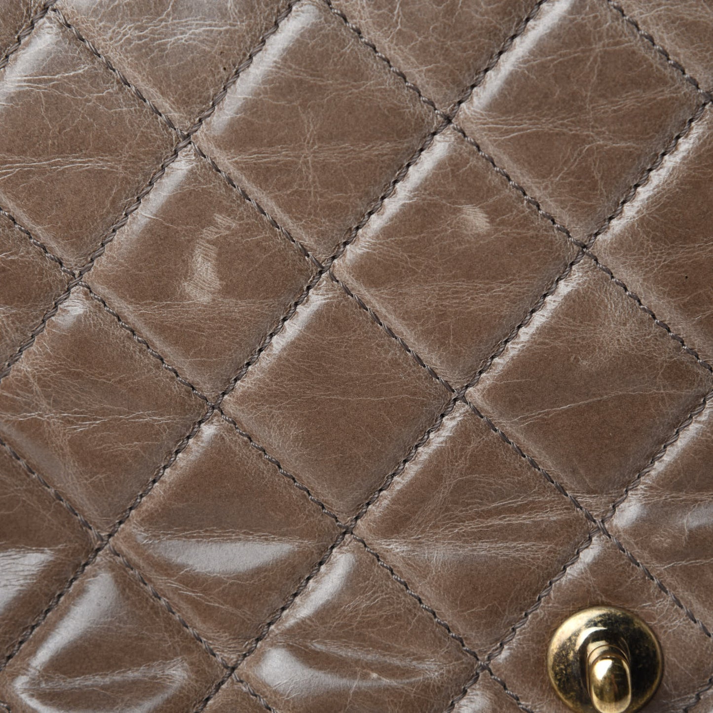 Glazed Calfskin Castle Rock Medium Flap Dark Beige