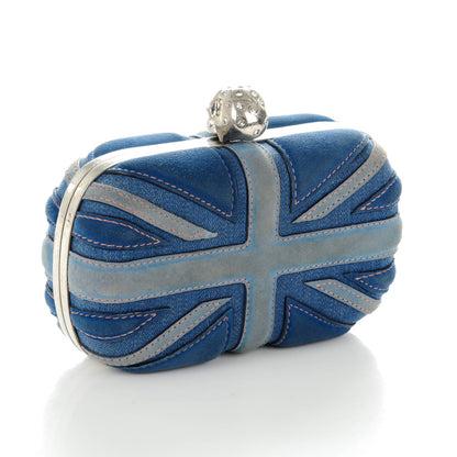 Alexander McQueen Suede Denim Britannia Skull Box Clutch Blue 3 of 7