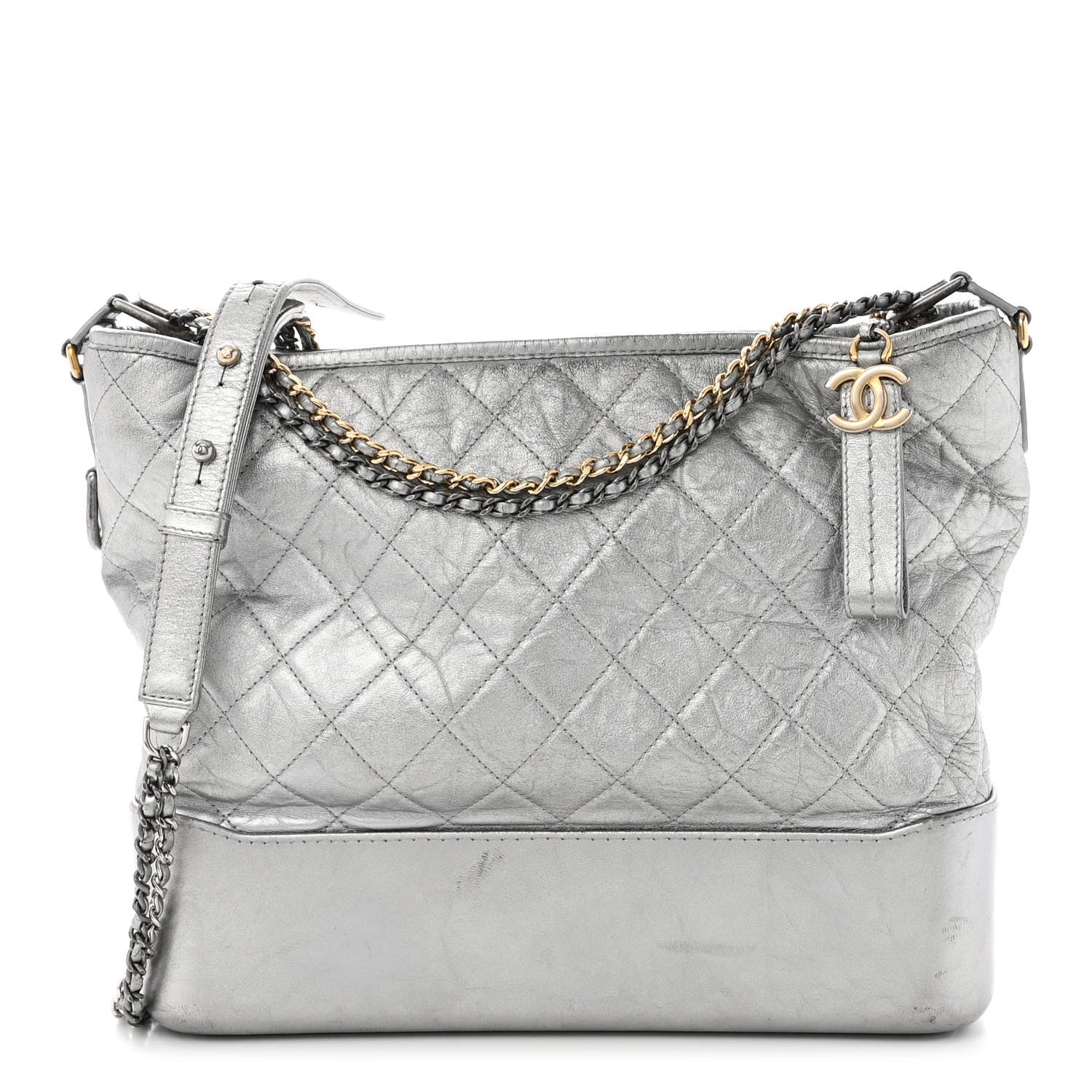 Chanel Metallic Aged Calfskin Quilted Large Gabrielle Hobo Silver 1 of 17