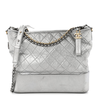Chanel Metallic Aged Calfskin Quilted Large Gabrielle Hobo Silver 1 of 17