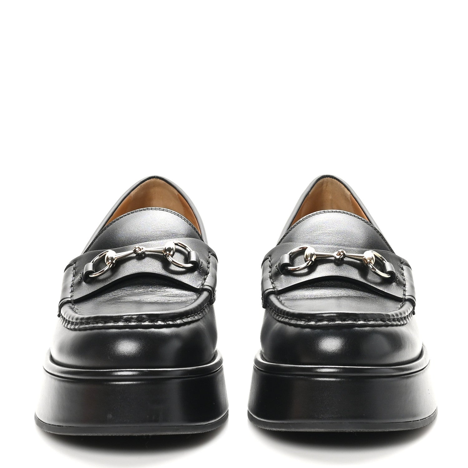 Gucci Kama Calfskin Horsebit Womens Wedge Platform Loafers 39 Black 3 of 10