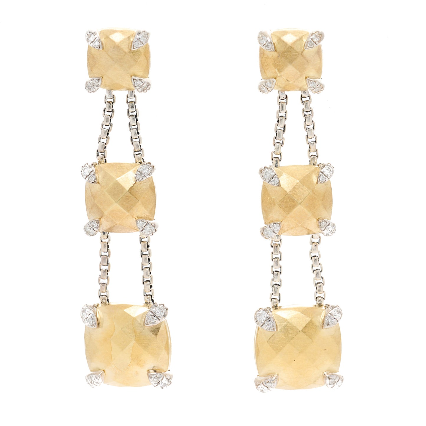 Sterling Silver 18K Yellow Gold Diamond Chatelaine Triple Drop Earrings