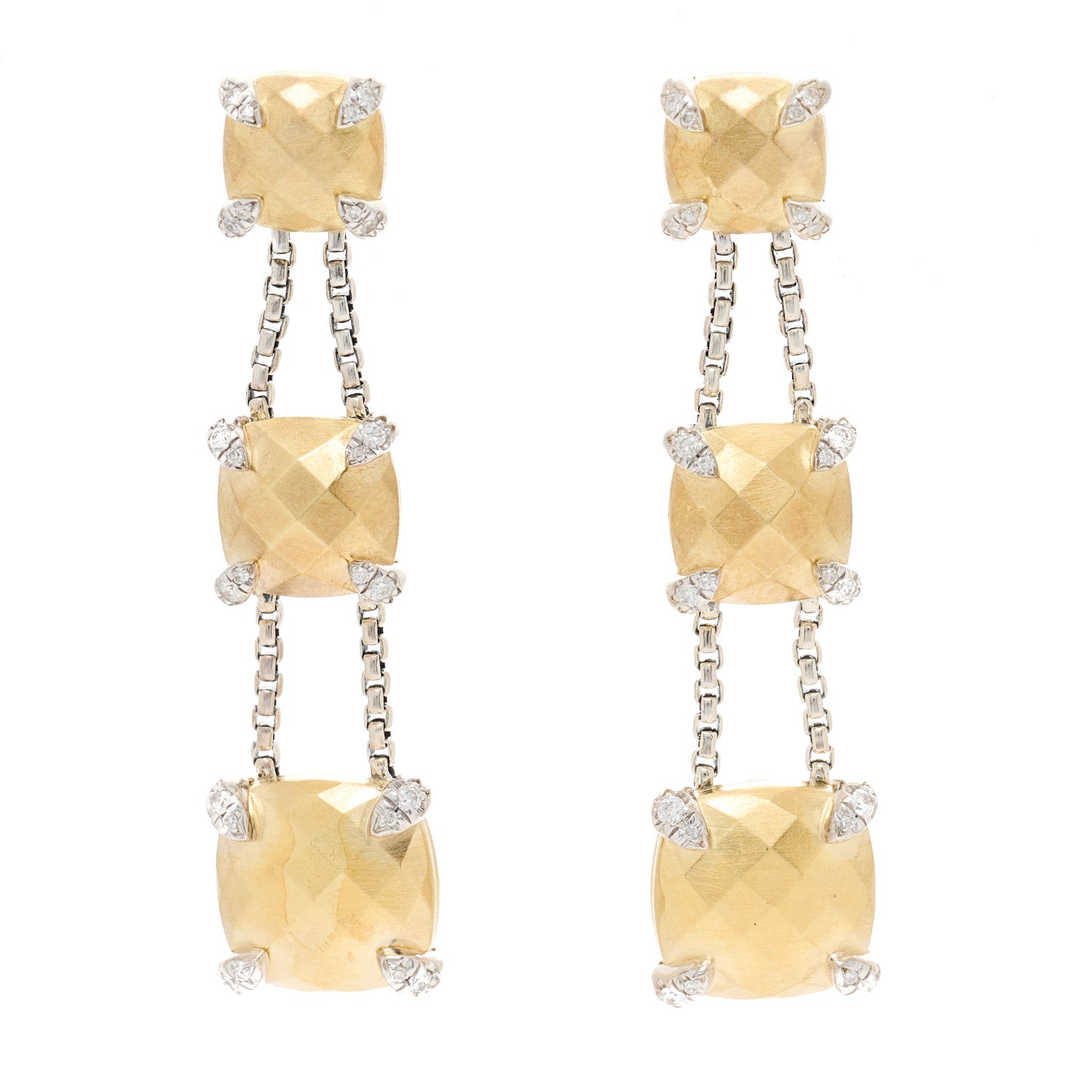 David Yurman Sterling Silver 18K Yellow Gold Diamond Chatelaine Triple Drop Earrings 1 of 6