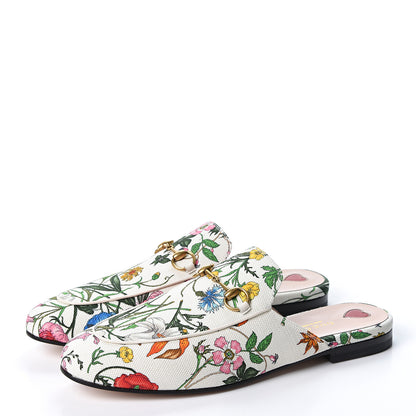 Gucci Canvas Flora Womens Princetown Slippers 39.5 White Multicolor 3 of 10