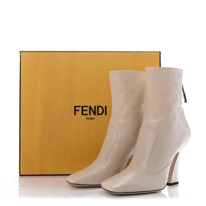 Fendi Vitello Karligraphy Embossed FFreedom High Heel Ankle Boots 39 Camelia 7 of 7
