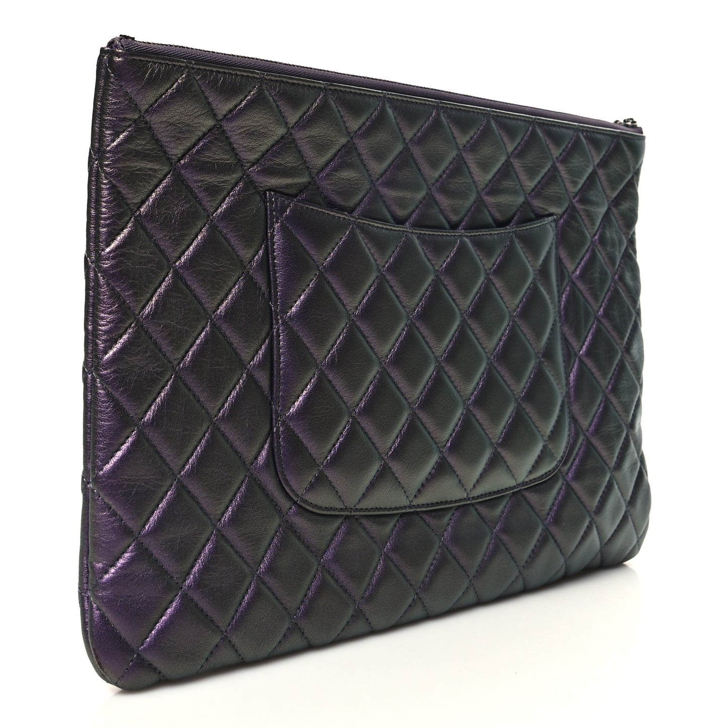 Iridescent Lambskin Quilted Large Cosmetic Case Purple Purple