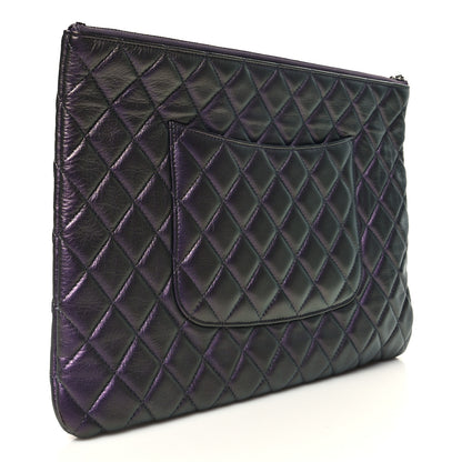 Chanel Iridescent Lambskin Quilted Large Cosmetic Case Purple Purple 3 of 11