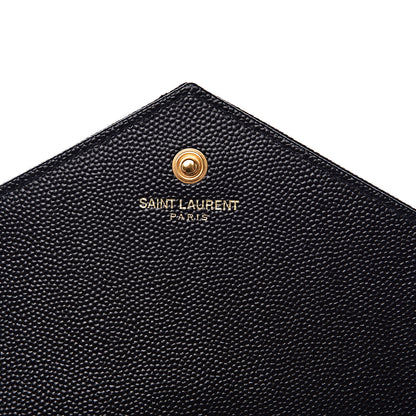 Saint Laurent Grain De Poudre Matelasse Chevron Monogram Chain Wallet Black 6 of 13