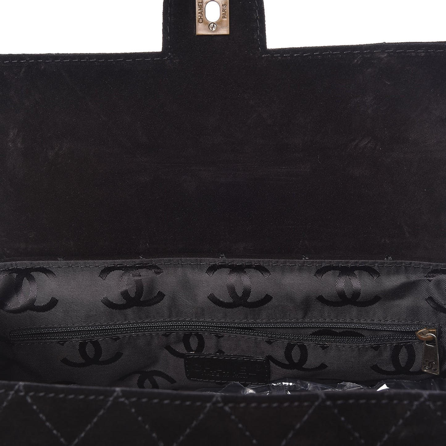 Suede Diamond Stitched Flap Bag Black