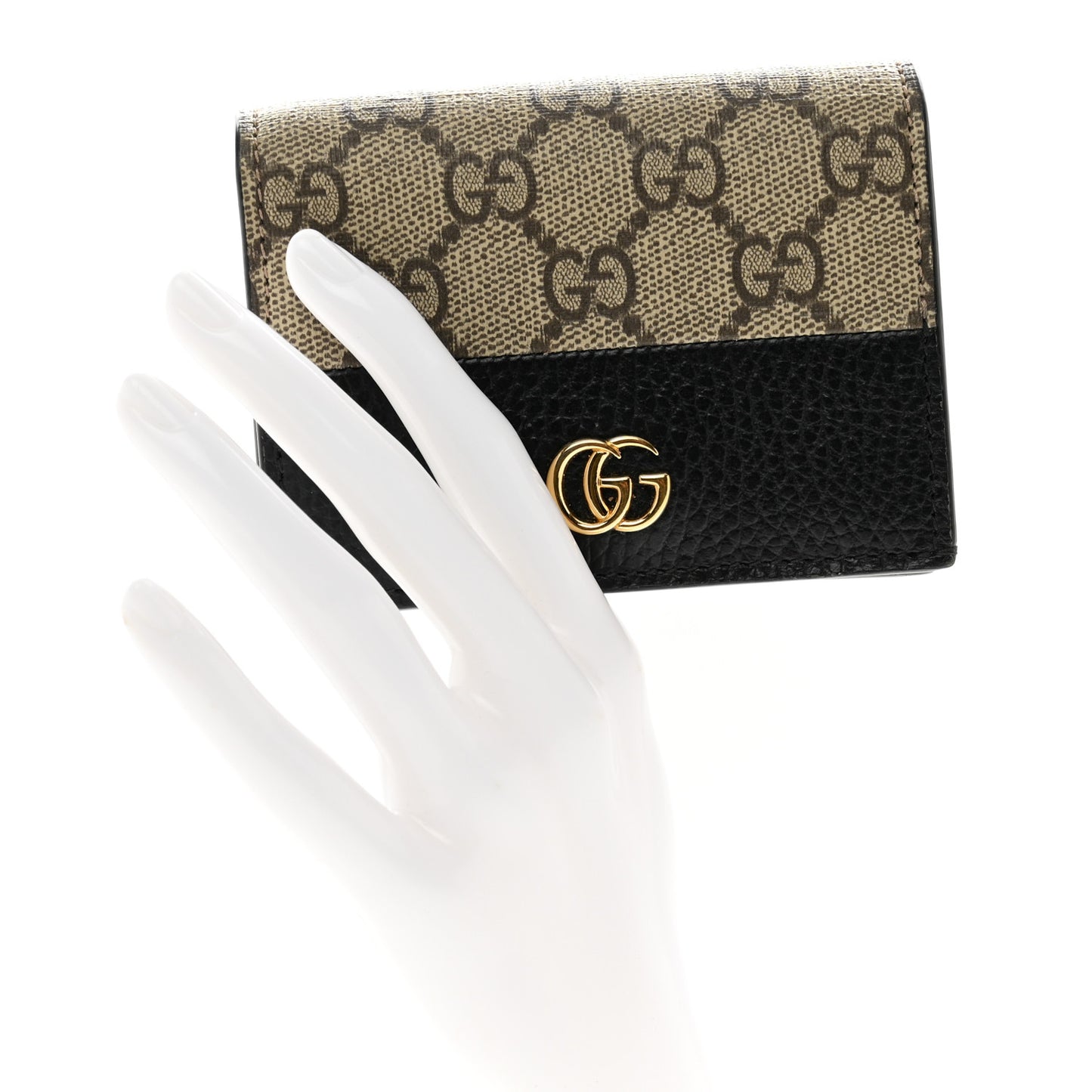 Dollar Calfskin GG Supreme Monogram GG Marmont Card Case Black Beige Ebony