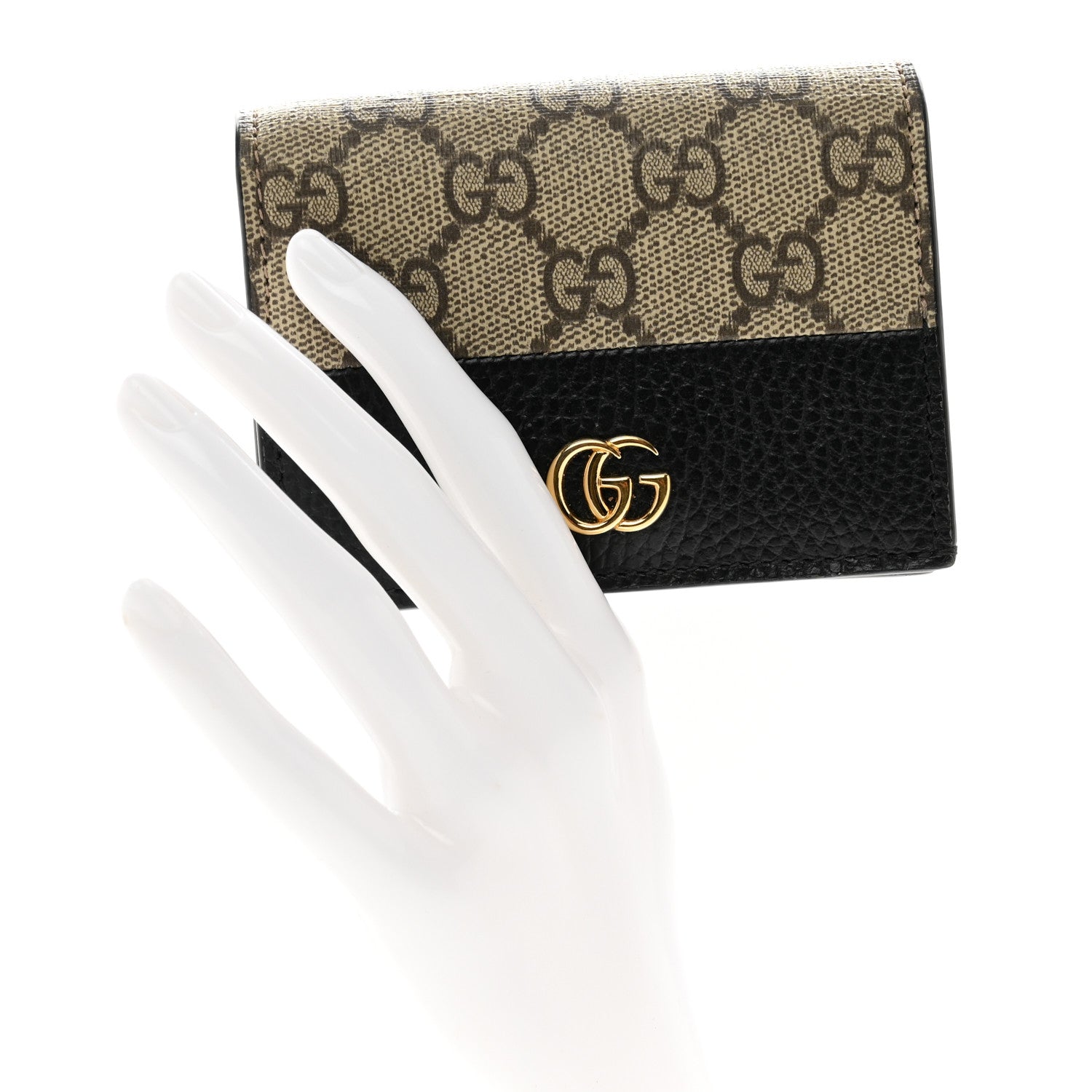Gucci Dollar Calfskin GG Supreme Monogram GG Marmont Card Case Black Beige Ebony 2 of 8