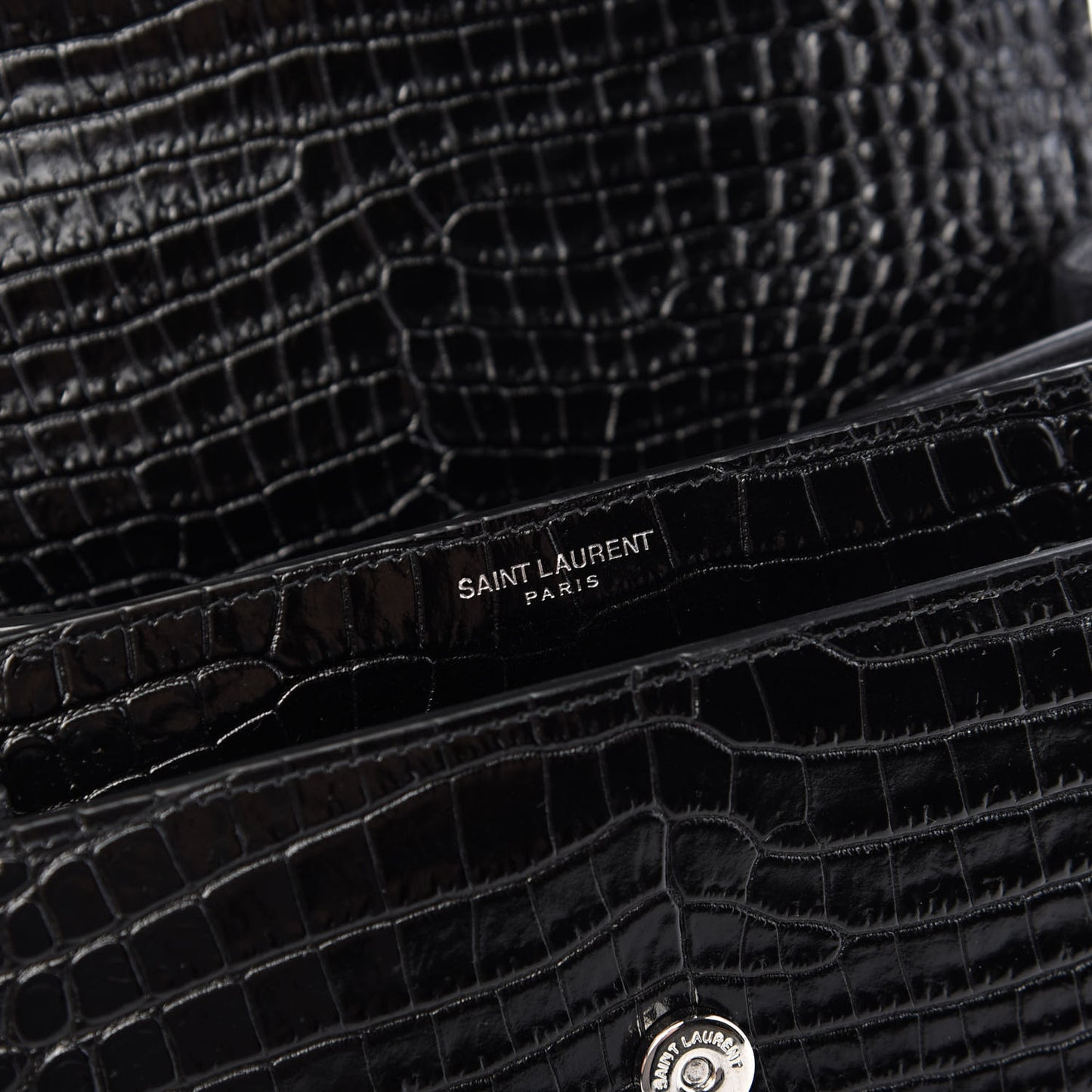 Calfskin Crocodile Embossed Medium Monogram Sunset Black