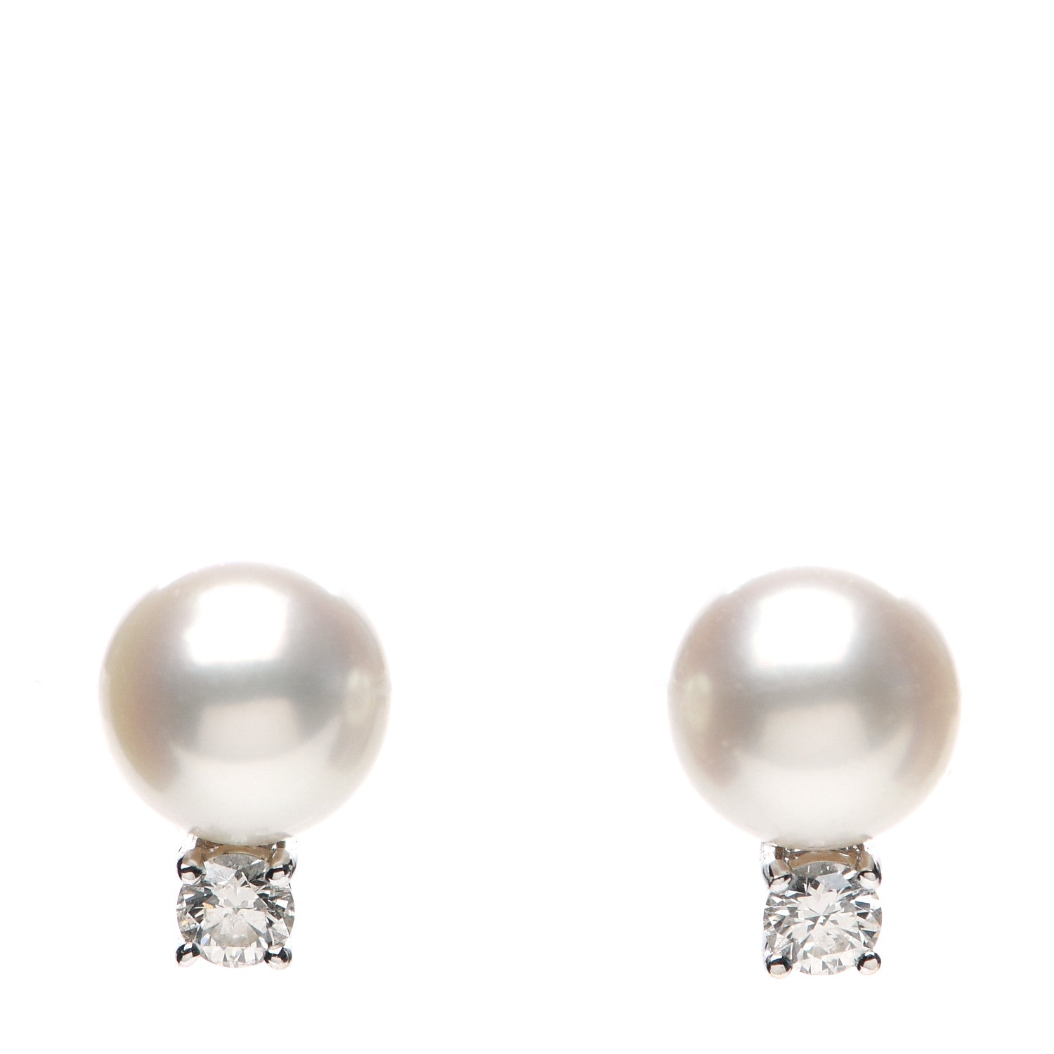 Tiffany 18K White Gold Diamond Akoya Pearl 7-7.5mm Signature Earrings 1 of 5