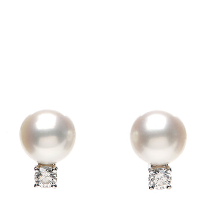 Tiffany 18K White Gold Diamond Akoya Pearl 7-7.5mm Signature Earrings 1 of 5