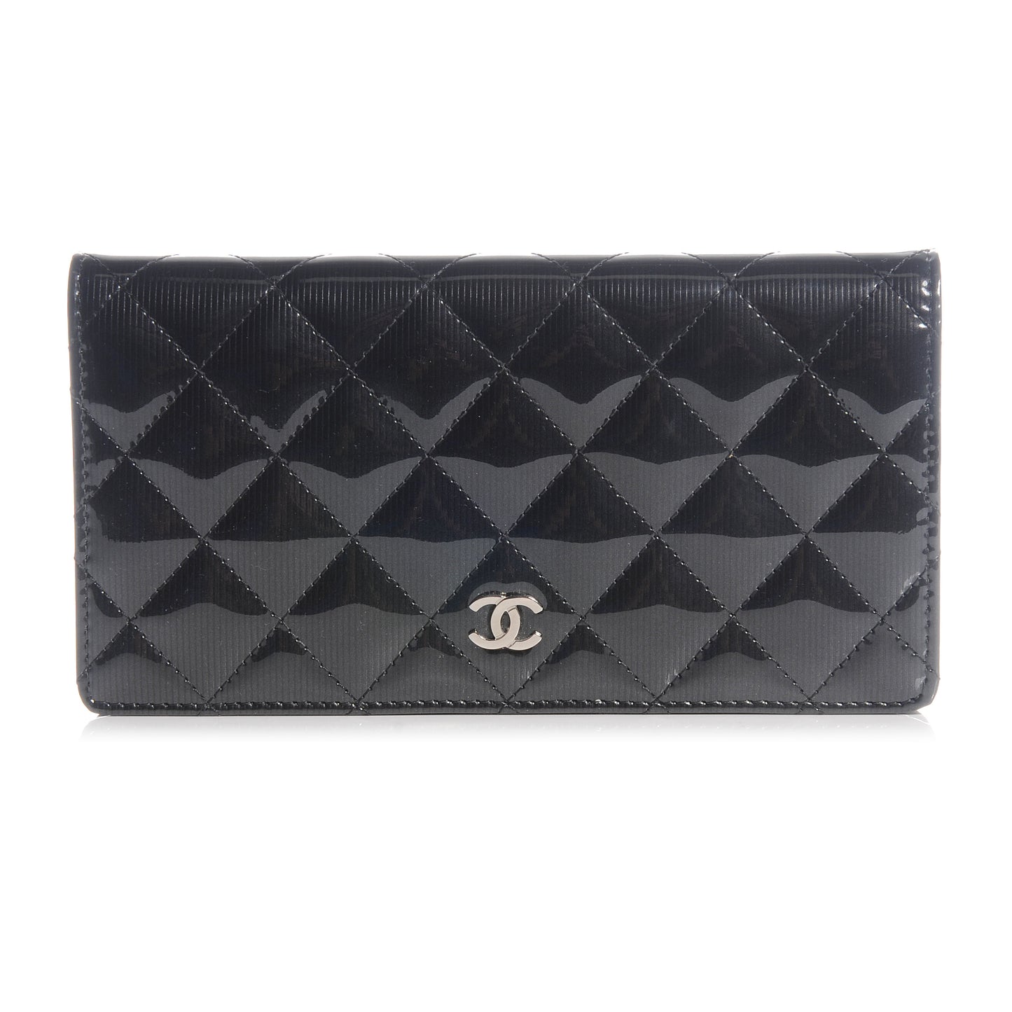 Striated Patent Yen Wallet Black