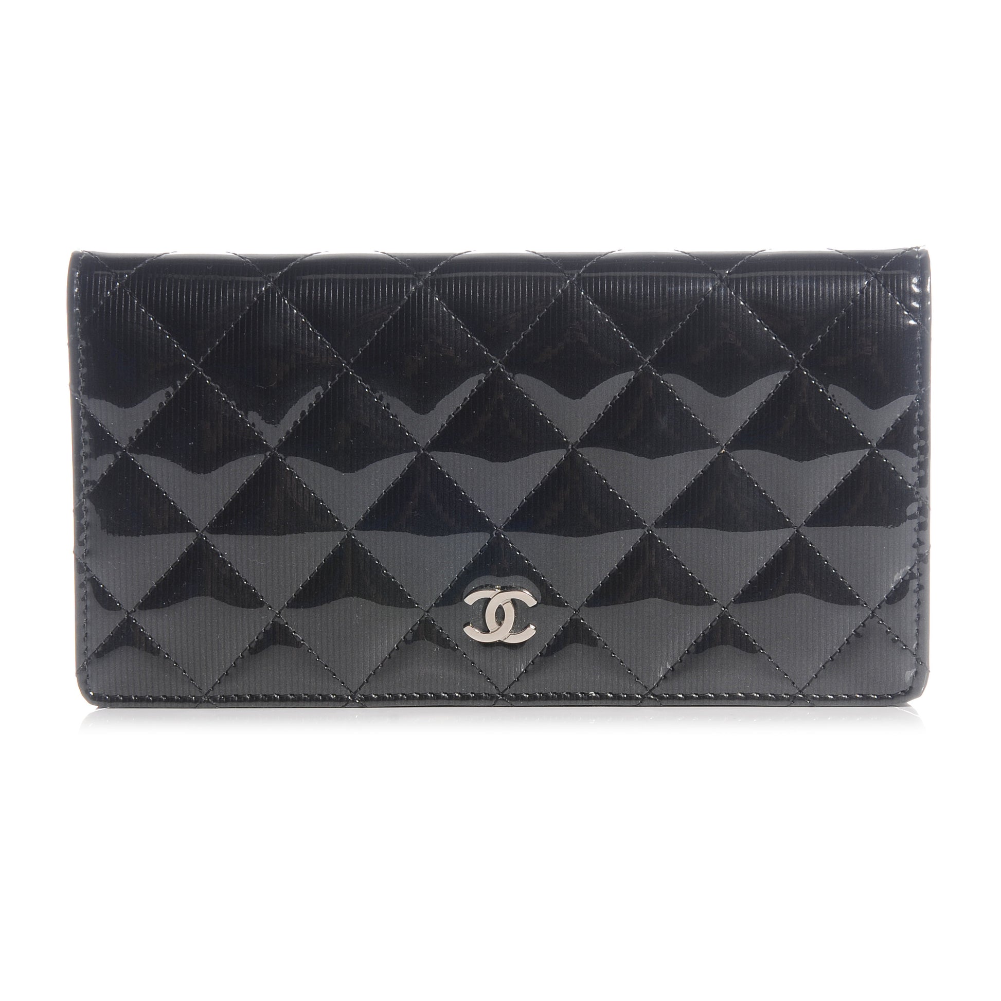 Chanel Striated Patent Yen Wallet Black 1 of 7