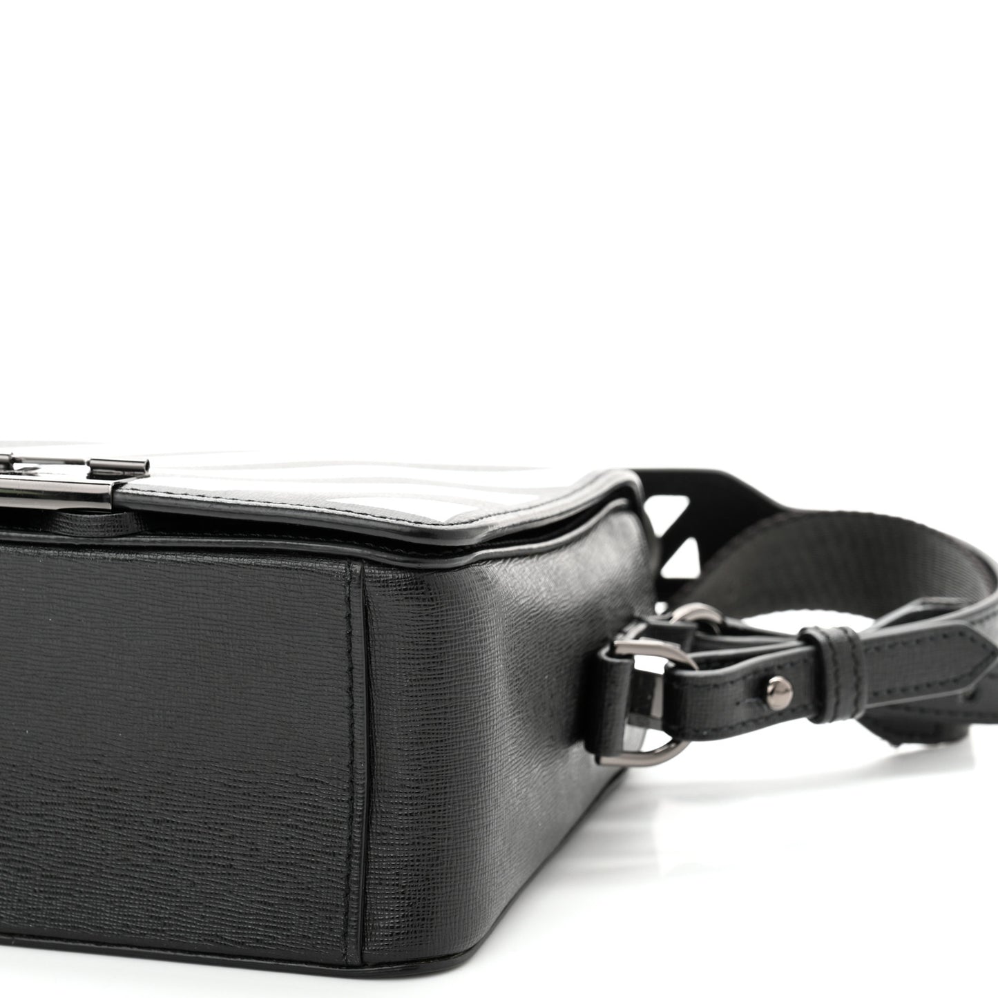 Saffiano Striped Mini Diag Binder Clip Bag Black White