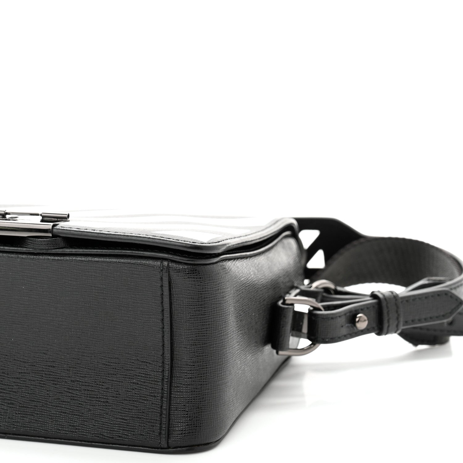 Off-White Saffiano Striped Mini Diag Binder Clip Bag Black White 9 of 10