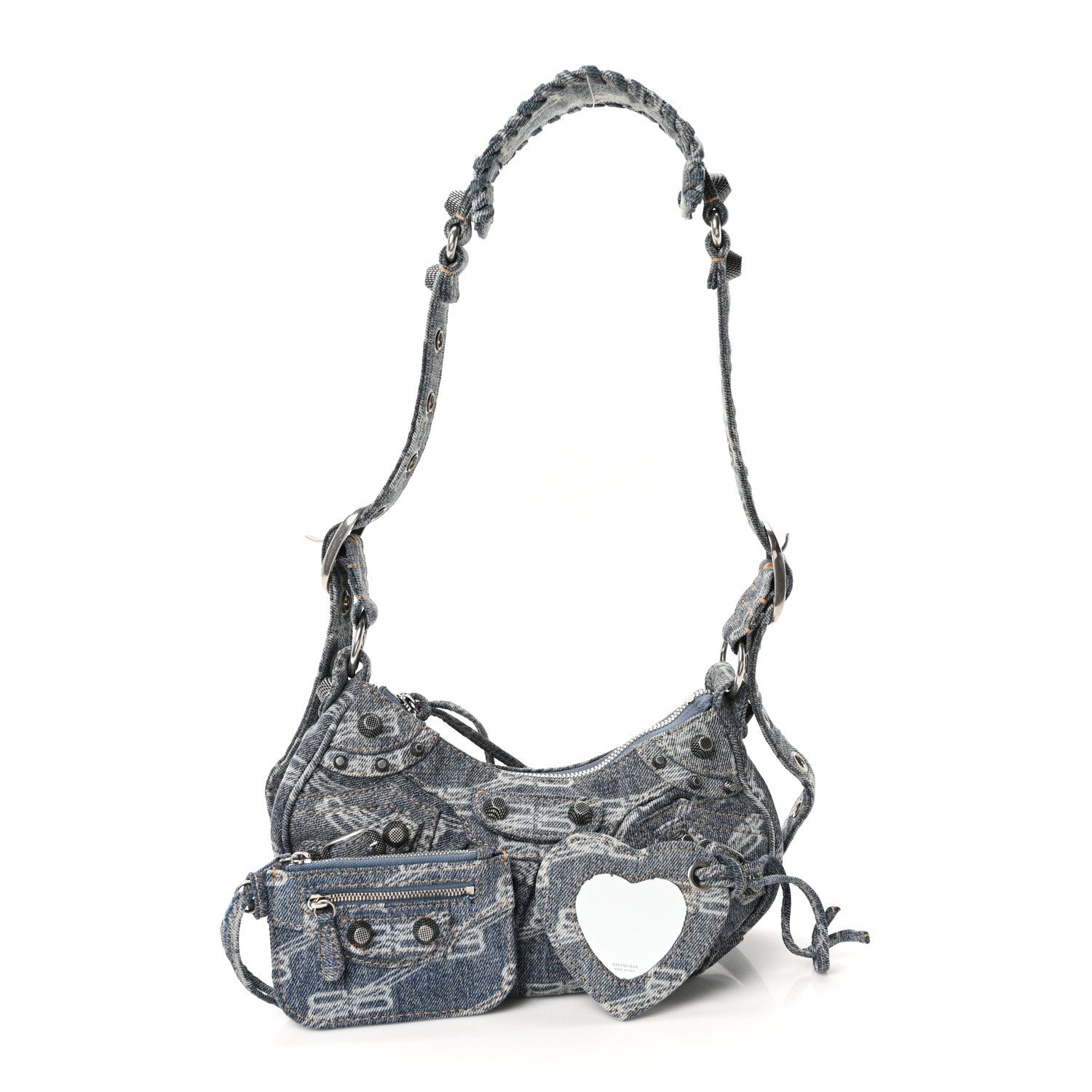 Balenciaga Bleached Denim BB Monogram Le Cagole Shoulder Bag XS Blue 3 of 11