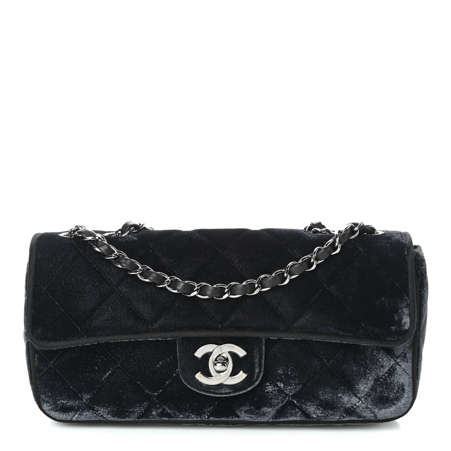Chanel Velvet Quilted East West Flap Black 1 of 12