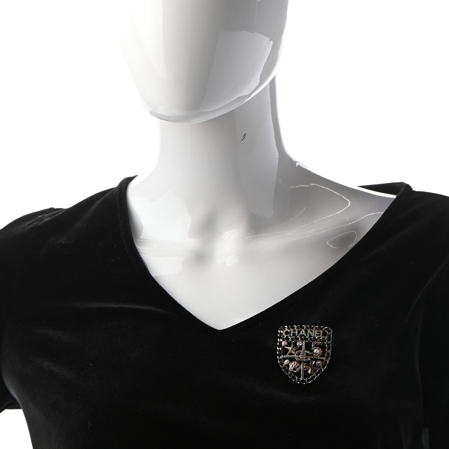 Lambskin Pearl Strass Sergeant Chanel Shield Brooch Gold