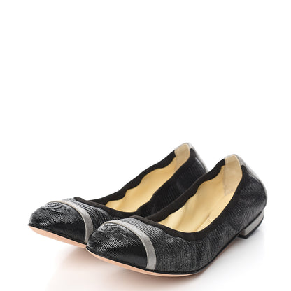 Chanel Metallic CC Elastic Cap Toe Ballerina Flats 36.5 Black Silver 3 of 8